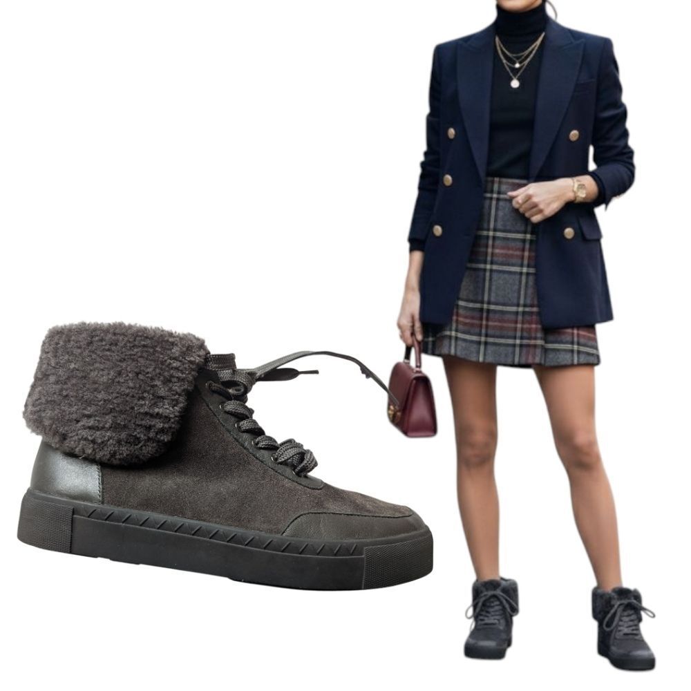 Via Spiga Genuine Shearling Trim Suede Boots  6.5 Leather Lined